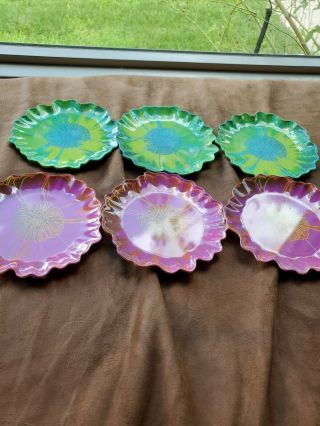 Andy Warhol Appetizer Plates Set Of 6 Purple And Green Flowers