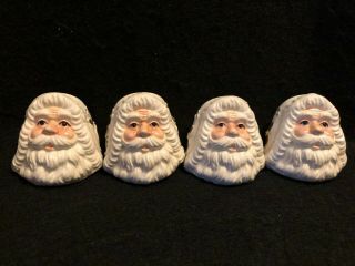 Set Of 4 Vintage Santa Head Christmas Holiday Napkin Rings White W/ Gold Trim