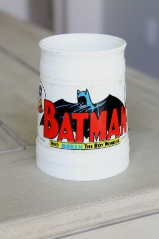 Vintage 1966 Batman And Robin Drinking Glass Mug Milk Cookie Jar Handle White