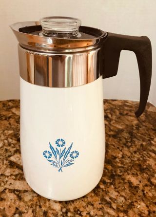 Vintage Corning Ware Coffee Pot 9 Cup Stove Top Percolator Blue Cornflower