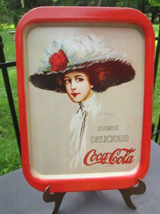 Vintage 1971 Coca - Cola Tin Tray By Hamilton King Girl In Large Hat W Red Rose