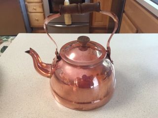 Vintage Made In Portugal Copper Teapot With Lid And Wood Handle Marked