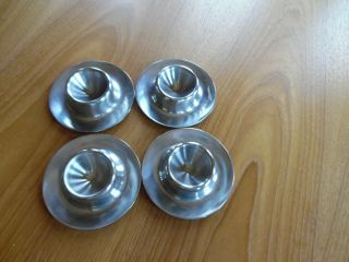 Vintage Mid Century 4 Egg Cup Set Stainless Steel Lundtofte Denmark Signed 3025