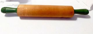 Vintage - Antique 16 " Maple Wood Rolling Pin W/ Green Painted Handles