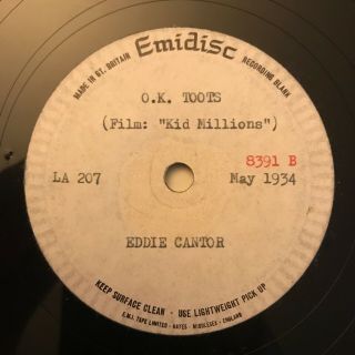 Eddie Cantor 3 Emi/arc 78 Vinyl Test Pressings Of 1934 Songs From Kid Millions