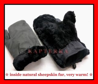 ☆ Authentic Soviet Russian Army Tankman Winter Mittens Gloves Warm Sheepskin Fur