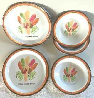 Pottery Barn Kids Thanksgiving Turkey Melamine Plate (2) & Bowl (3) - Set Of 5