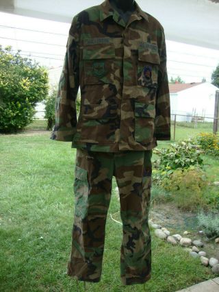 Us Air Force Bdu Uniform Shirt Jacket Woodland Camo Sz S Reg & Pants S Xshort