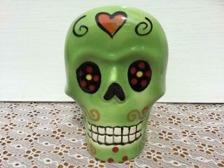 Hand Painted Ceramic Skeleton Sugar Skull Napkin Holder Mail Holder Day Of Dead