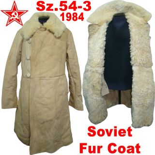 Rare Sz.  54 - 3 Soviet Sheepskin Coat Army Tulup Fur Coat Jacket Rkka 1984