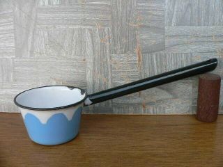 Vintage 14 " Blue & White Drip Enamelware Long Handle Water Dipper Ladle