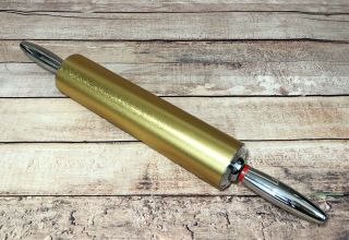 Vintage Gold & Silver Aluminum Metal Rolling Pin 18” W/ Red Washers Mcm