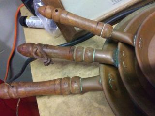 Vintage Copper Wood Handle Skillet Set of 3 3
