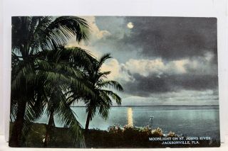Florida Fl Jacksonville St Johns River Moonlight Postcard Old Vintage Card View