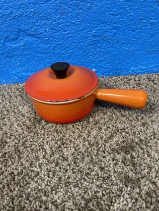 Le Creuset Enameled Cast Iron 14 Saucepan Pot W/ Lid Flame Orange