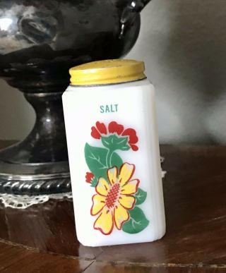 Vintage Tipp Usa Milk Glass Salt Shakers With Cosmos Flowers