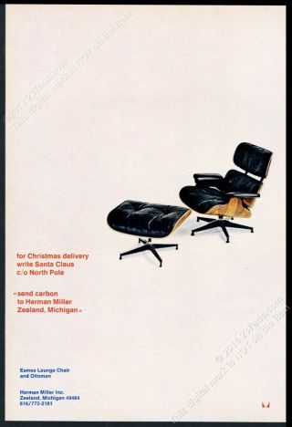 1969 Charles Eames Lounge Chair Ottoman Photo Herman Miller Christmas Print Ad
