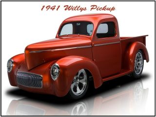 1941 Willys Overland Pickup Truck Hot Rod Metal Sign: Fully Restored
