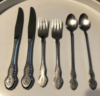 6 Pc Oneida Folk Art/meredith Stainless Flatware Knives Iced Tea Salad Forks