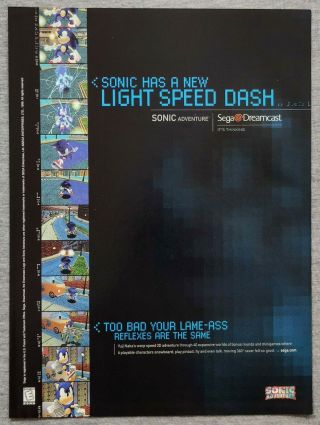 Sonic Adventure Sega Dreamcast | 1999 Vintage Game Print Ad Poster Promo Rare