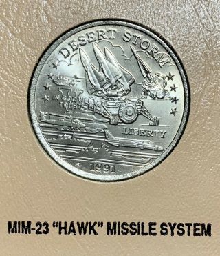 The Worlds First Legal Tender Desert Storm $5.  00 Coin Mim - 23 Hawk Missile System