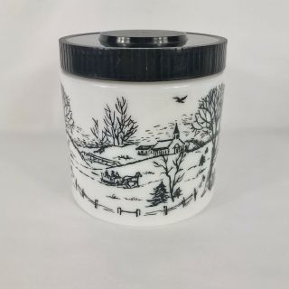 Vintage Maxwell House Coffee Milk Glass Collectible Winter Scene Canister Jar