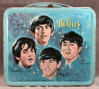Vintage 1965 Aladdin The Beatles Metal Lunch Box John,  Paul,  George & Ringo