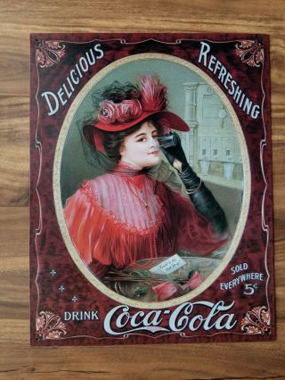 Victorian Red Dress Drink Coca - Cola Coke Vintage Soda Pop Metal Tin Sign