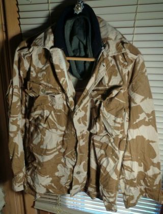 1991 Vintage Gulf War Desert Storm British Army Camouflage Jacket & Badge Beret