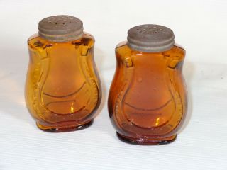 Antique Victorian Amber Glass Horseshoe Salt & Pepper Range Shakers