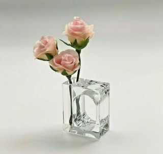 Vtg Lillian Vernon Mid Century Modern Crystal Clear Lucite Bud Vase Napkin Rings