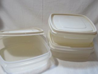 Set Of 3 Vintage Rubbermaid Almond Servin Saver 1 / 2 Cups Square Container