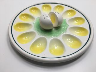 Vintage Deviled Egg Plate W/ Matching Egg Salt & Pepper Shakers Ceramic Japan