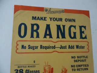 c.  1950 Auman ' s Soda Fountain Orange Drink Syrup Advertising Paper Sign Vintage 2