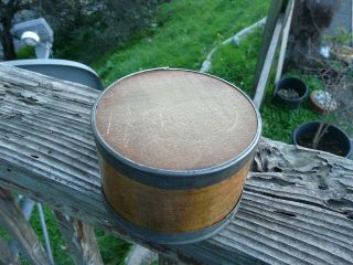 Small Primitive Wood And Tin Round Spice Box