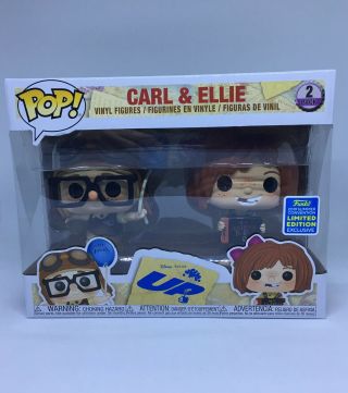 Funko Pop Disney Up - Carl & Ellie (2 - Pack) 2019 Sdcc Exclusive Le W/protector