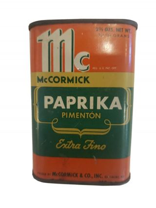 Vintage Mccormick Paprika Pimenton Extra Fine Tin.  1946 Good Shape.  Great Gift