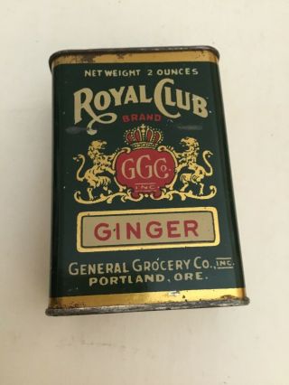 Vintage Royal Club Ginger 2 Oz Spice Tin General Grocery Co Portland Ore