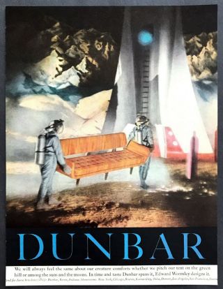 1958 Dunbar Sofa Design By Edward Wormley Astronaut & Rocketship Photo Print Ad