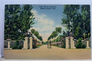Florida Fl Miami Jockey Club House Entrance Postcard Old Vintage Card View Post