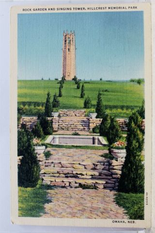 Nebraska Ne Omaha Hillcrest Memorial Park Rock Garden Singing Tower Postcard Old