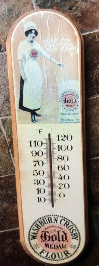 Vintage Gold Medal Flour Washburn Crosby Wooden Advertising Thermometer Usa