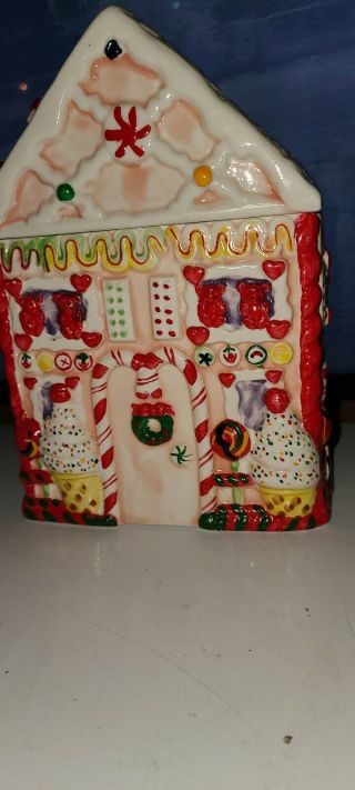 Vintage Ceramic Christmas colorful Gingerbread House Cookie Jar 2