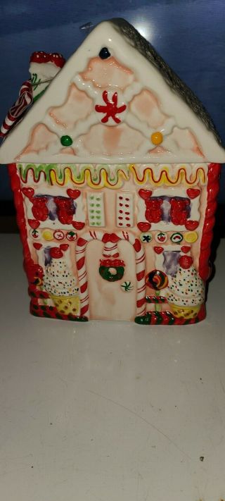 Vintage Ceramic Christmas colorful Gingerbread House Cookie Jar 3