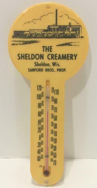 Rare Vtg Adv Thermometer Sheldon Wisconsin Creamery