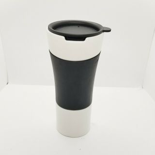 2009 Starbucks White Black Tumbler Travel Coffee Cup Mug With Lid