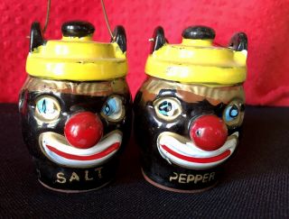 Vintage Clown Tea Kettle Salt & Pepper Shakers 1940 Or 50’s