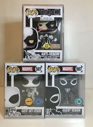 Funko Pop Marvel Anti - Venom Set (boxlunch & Pop In A Box Ex With Chase)
