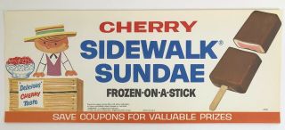 Vintage Cherry Sidewalk Sundae Ice Cream Store Advertising Litho Paper Sign 1964
