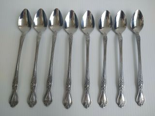 Stanley Roberts Rogers Co Korea Precious Rose Stainless Ice Tea Spoons Set Of 8